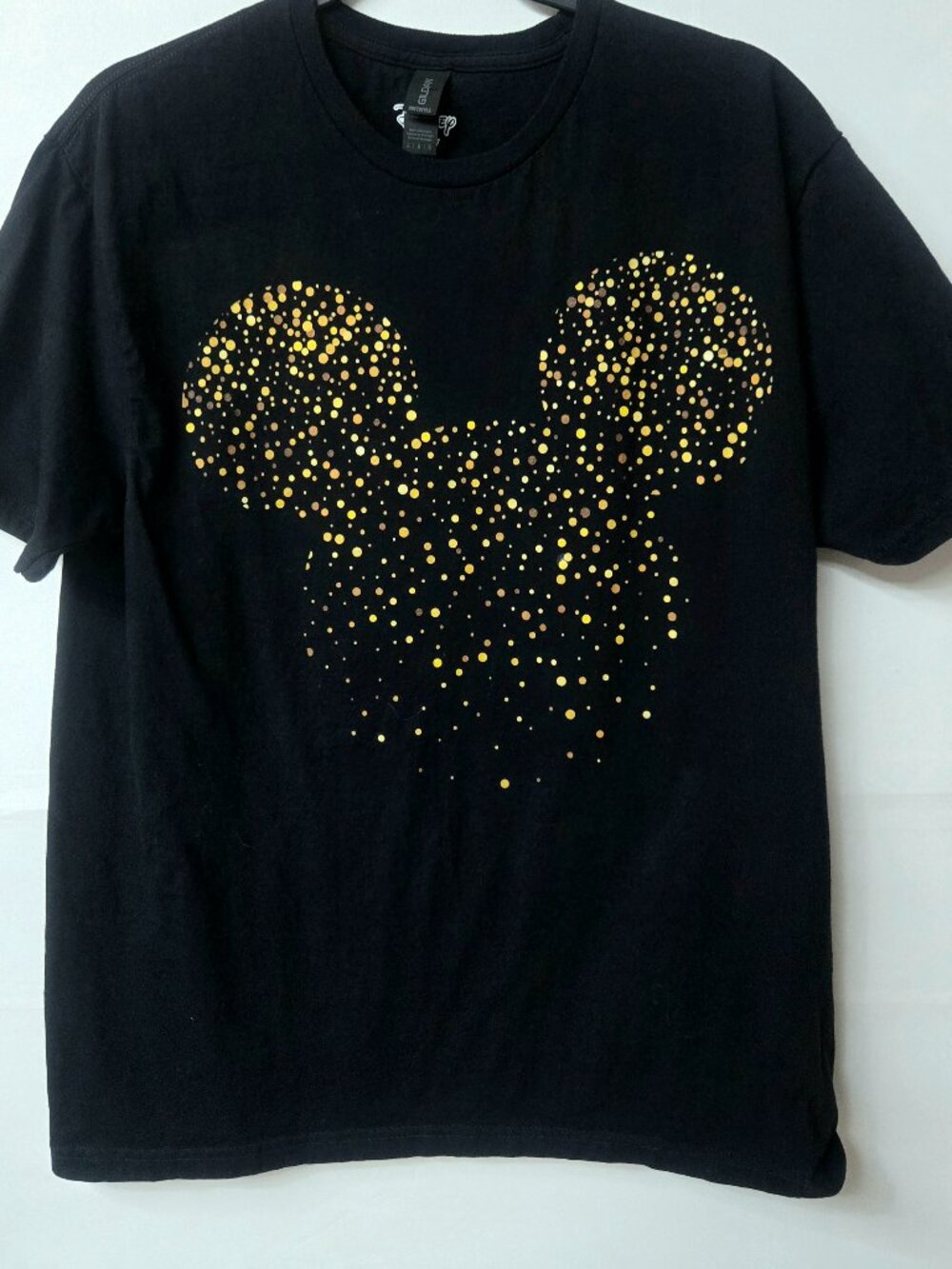 Disney Mickey Mouse Confetti Fill Gold Glitter Graphic Tee T-Shirt Black UNISEX